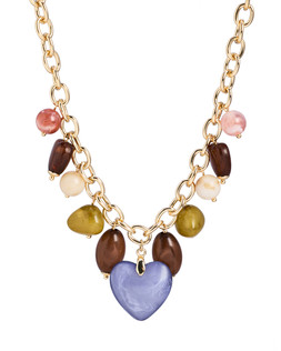 Somaya Bead & Heart Pendant Chunky Necklace