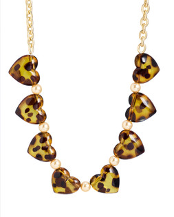Paulie Tort Resin Heart & Faux Pearl Chunky Necklace