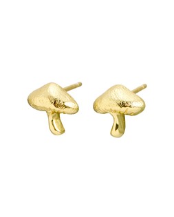 Myra Mushroom Charm Brushed Gold Plated Stud Earrings