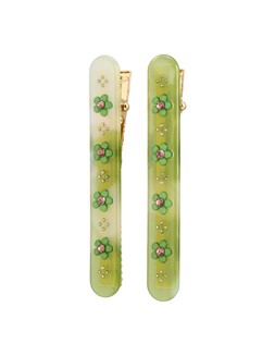 Brigitte Green Resin Flower Hair Clips Set of Two