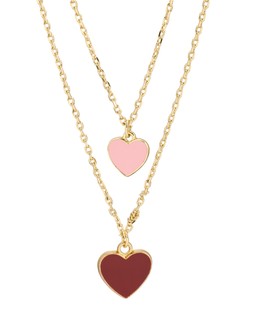 Cove Pink & Red Double Heart Pendant Double Row Necklace