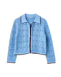 Blue Collared Tie Front Crochet Cardigan £70 €91