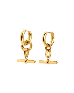 Aretha Gold Tone Waterproof T-Bar Drop Hoop Earrings