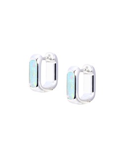 Ava Opalite Inlay Square Shaped Silver Plated Clicker Hoop Earrings £39.50 €52