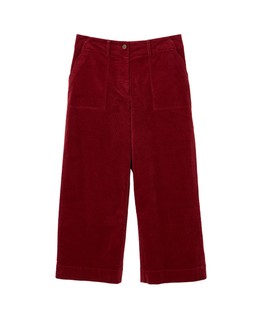 Berry Red Corduroy Scalloped Pocket Cropped Wide Leg Trousers £70 €91
