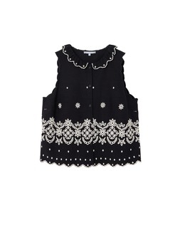Black & Cream Embroidered Frill Collar Sleeveless Blouse £55 €72