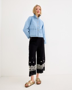 Black & Cream Embroidered Hem Wide Leg Trousers £75 €98