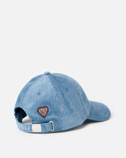 Blue Corduroy Cap Hat with Swan Embroidery