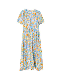 Blue Floral & Fruit Print V-Neck Midi Dress £80 €104