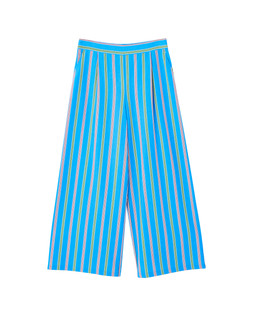 Blue & Green Striped Wide Leg Trousers