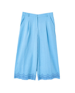 Blue Striped Embroidered Cropped Wide Leg Trousers £65 €85