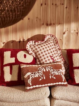 Brown & Cream Embroidered Horse Velvet Cushion Cover £25