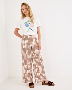Brown Gingham Badminton Print Cropped Wide Leg Trousers £65 €85