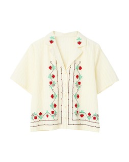Butter Yellow Strawberry Embroidered Short Sleeve Shirt