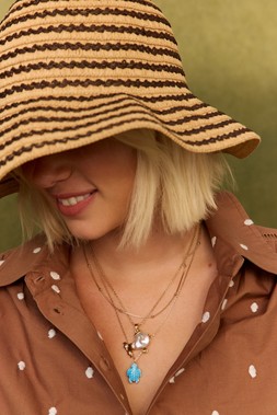 Brown & Natural Ric Rac Straw Bucket Hat