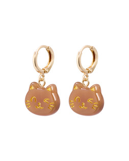 Carly Cat Brown Resin Charm Drop Huggies £14.50