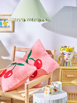 Cherries Pink Tufted Cushion Cover 45x45cm