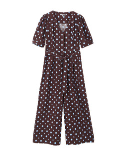 Chocolate Brown & Blue Polka Dot Tie Waist Jumpsuit £85