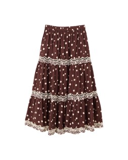 Chocolate Brown Polka Dot Scalloped Cutwork Midi Skirt £78 €102