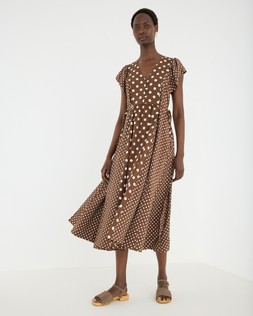 Chocolate Brown & White Polka Dot V-Neck Midi Dress £80 €105