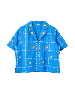 Cobalt Blue & White Embroidered Short Sleeve Shirt