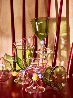 Cora Peach Gin Glasses Set of Two £19.5 & Olleta Swirl Wine Glasses Set of Two £28 (low light)