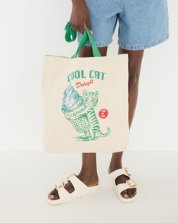 Cream Cool Cat Fabric Tote Shopper Bag £22 €29