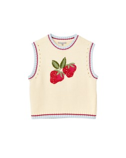 Cream Strawberry Embroidered Knitted Tank Top