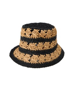 Crochet Natural & Black Straw Packable Bucket Hat