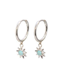 Cyra Sun Opalite Silver Charm Drop Hoop Earrings £45