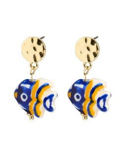 Donya Stripe Fish Charm Drop Hammered Stud Earrings £18 €23.50