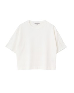 Ecru Broderie Sleeve Cotton T-Shirt