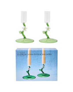 Flower Glass Candlestick Holders Set of Two £19.50