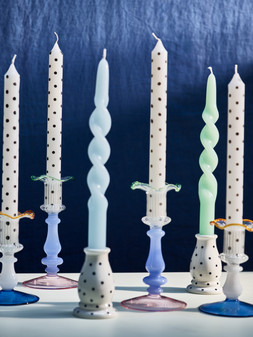 Frill Top Blue Glass Candlestick Holder £15
