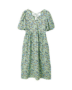 Green & Blue Floral V-Neck Midi Dress