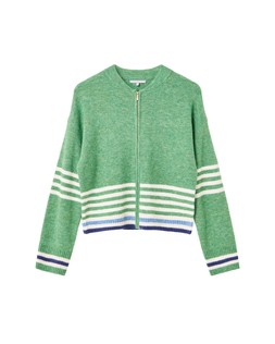Green & Cream Striped Zip Up Knitted Bomber Jacket £65