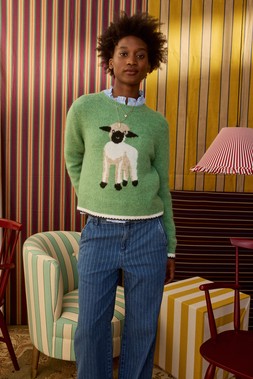 Green Daisy Sheep Crew Neck Knitted Jumper €89