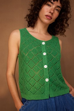 Green Diamond Stitch Button Up Knitted Vest £55