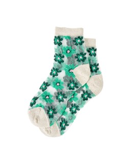 Green Floral Sheer Socks