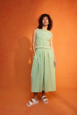 Green Gingham Shirred Bodice Sleeveless Midi Dress £80