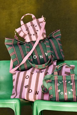 Green & Pink Striped Logo Fabric Tote Shopper Bag £26