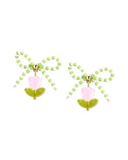 Joy Beaded Bow Tulip Charm Drop Earrings £18