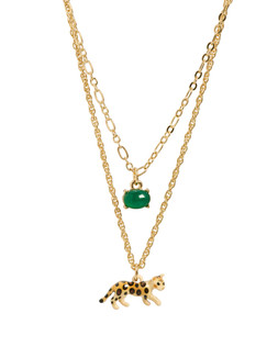Leesa Leopard Charm & Green Stud Double Row Necklace £28 €36.50