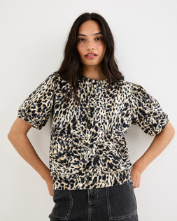 Leopard Print Button Up Short Sleeve Sweatshirt £55 €72