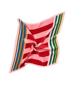 Linear Love Red Stripe Pleated Sqaure Scarf