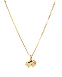 Lucky Pig Opalite Inlay Gold Plated Pendant Necklace