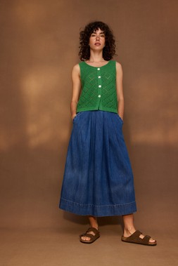 Mid Blue Scalloped Pocket Denim Midi Skirt £68