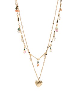 Molly Multi Cherry Charm Double Row Heart Pendant Necklace