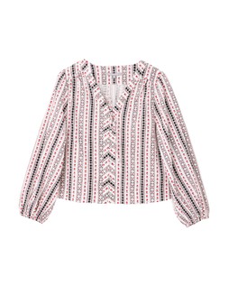 Monochrome Floral Tie Front V-Neck Blouse