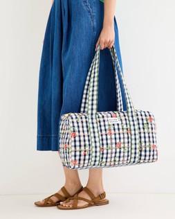 Navy Blue Gingham Rose Embroidered Quilted Bag £48 €63